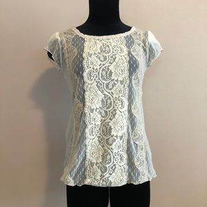 Urban Outfitters Kimchi Blue feminine cream sheer lace back button detail